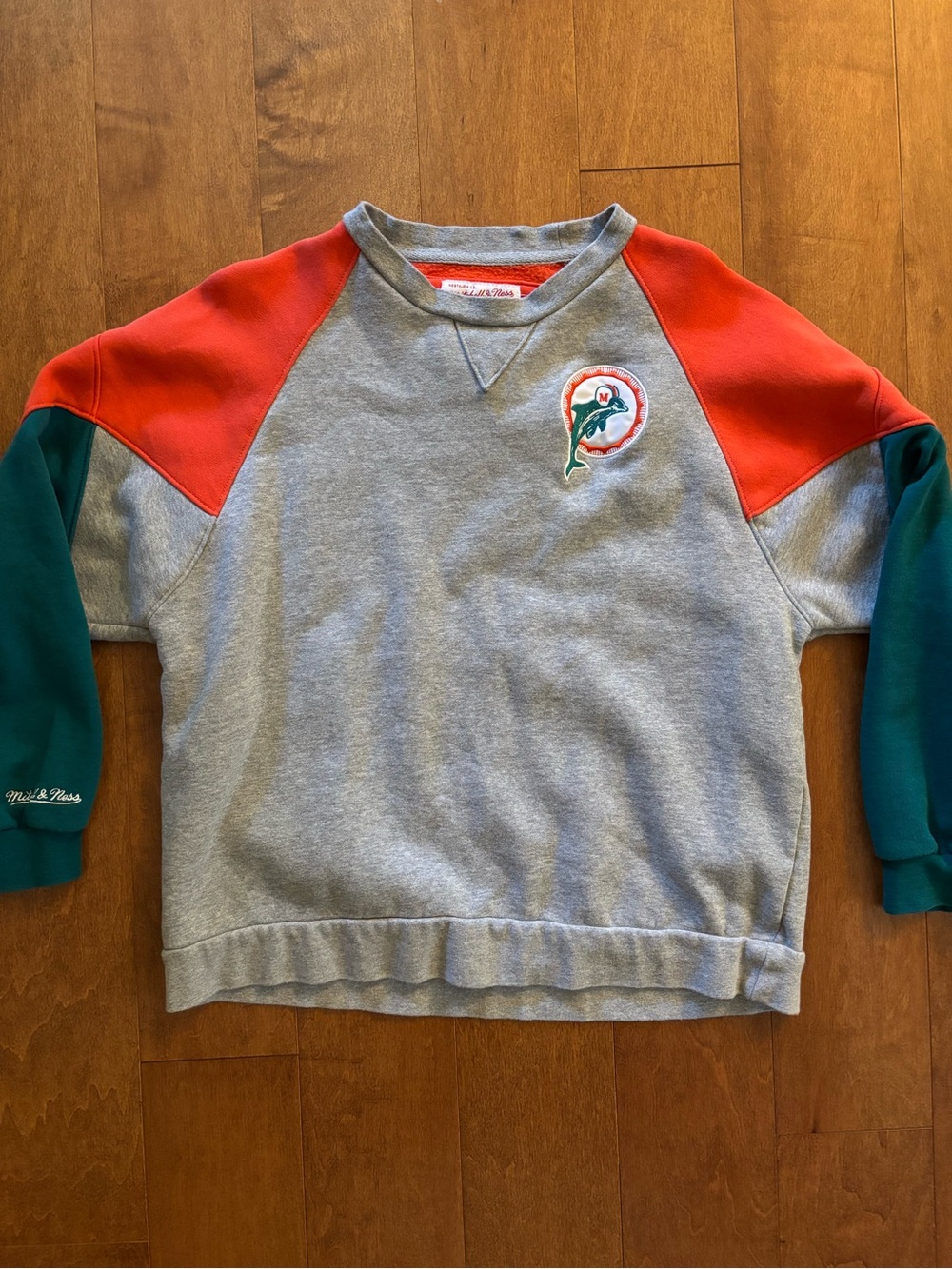 Mitchell & Ness Miami Dolphins Throwbacks Crewneck Sweatshirt Gray Orange M